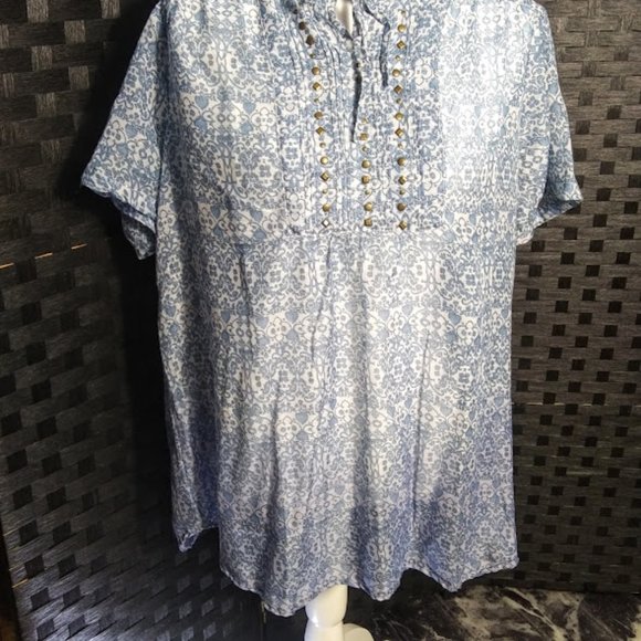 BOCA BAY WOMEN L, FLORAL, KEYHOLE TIE NECKLINE TOP - Picture 2 of 8